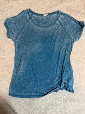 COMO BLU Distressed Teal Cold Shoulder Top Lightweight Short Sleeve Large